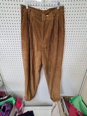Smokey Joes Mens Brown Corduroy Pleated Pants With Button Pocket Classic Style